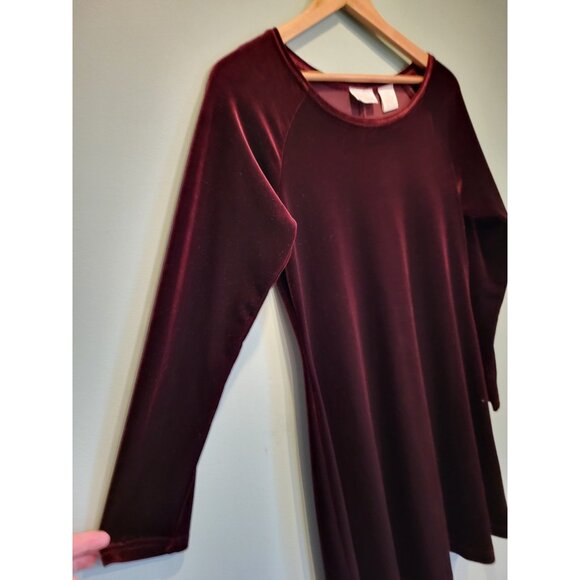 Vtg Burgundy Stretch Velvet Long Sleeve Holiday Dress Moda International Sz Mp - Picture 3 of 5